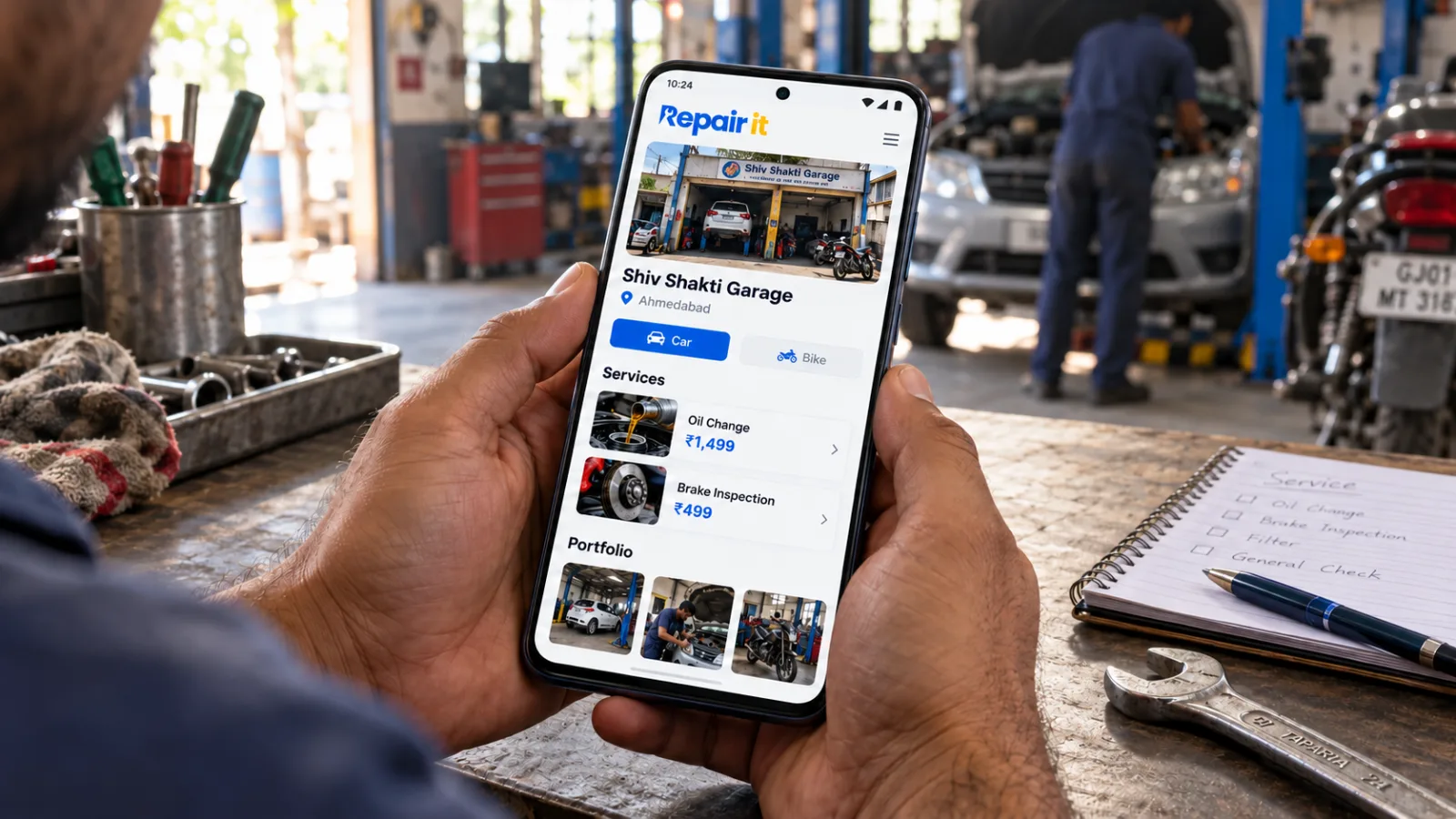 Customer browsing garage services on Repair It